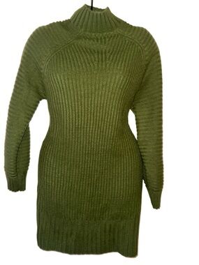 SHEIN Olive Ribbed Turtleneck Sweater Dress